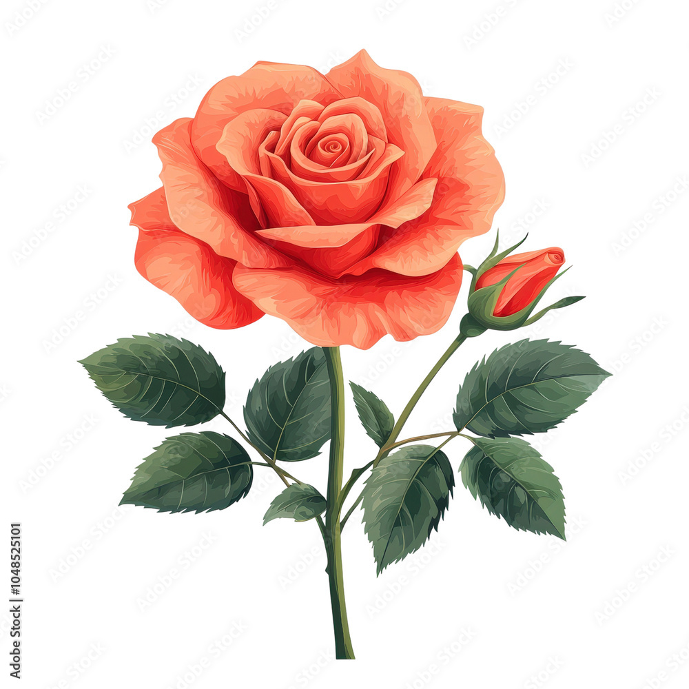 Vibrant red rose blooming in detail, clipart, isolated on transparent background. Vibrant red rose blooming in detail, clipart, isolated on transparent background.