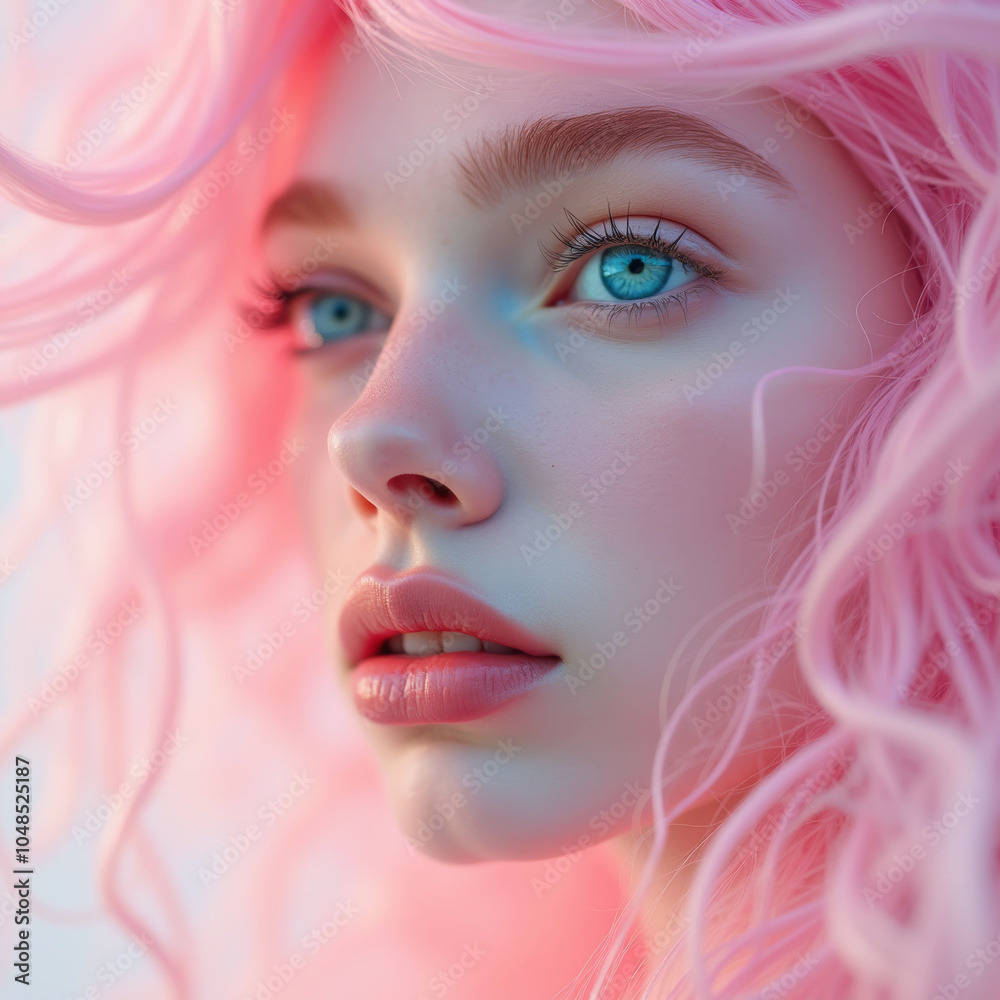 close up portrait of woman on pink background close up portrait of woman on pink background