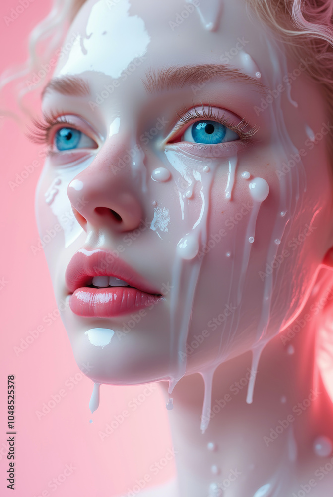 portrait of a woman with dripping syrup portrait of a woman with dripping syrup