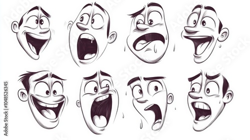 Expressive Cartoon Faces Displaying Various Emotions