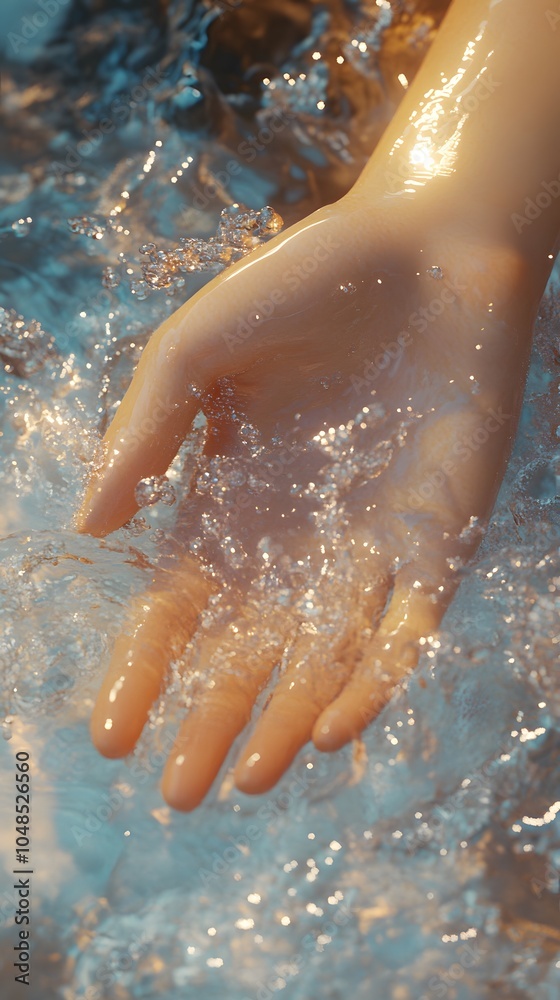 Fototapeta premium A close-up of a hand reaching out, surrounded by splashing water.