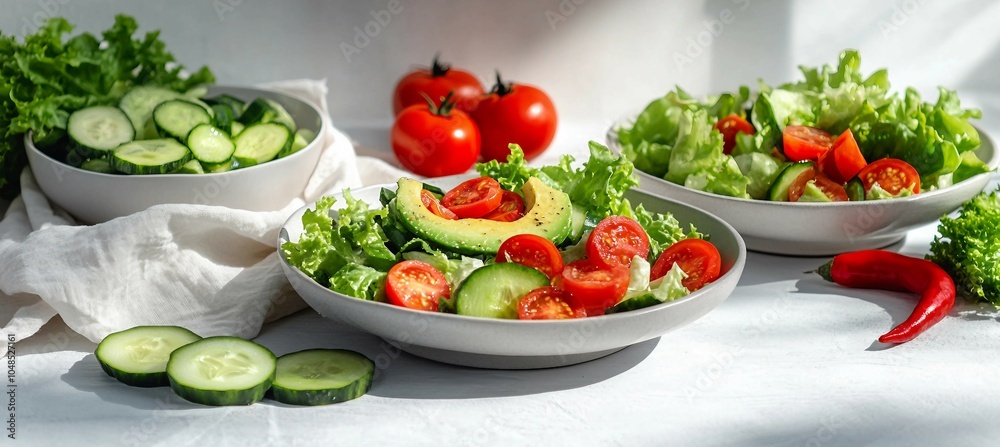 Fresh and Healthy Salad with Avocado, Cucumber, and Cherry Tomatoes Fresh and Healthy Salad with Avocado, Cucumber, and Cherry Tomatoes