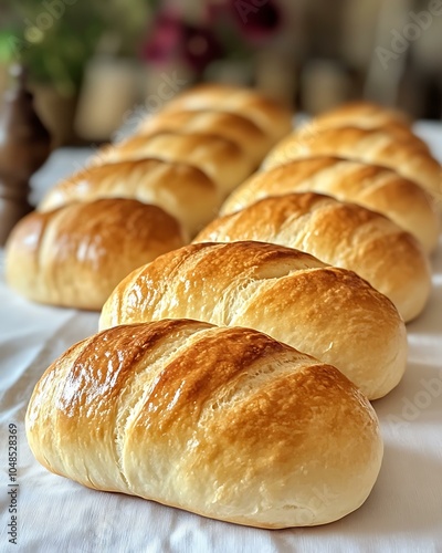 Freshly Baked Artisan Rolls Displayed on Table