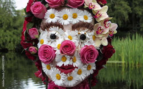 Floral Art Face with Realistic Details Surrounded by Nature , Generative AI