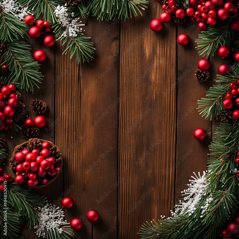 Christmas background with xmas tree and red berries Christmas background with xmas tree and red berries