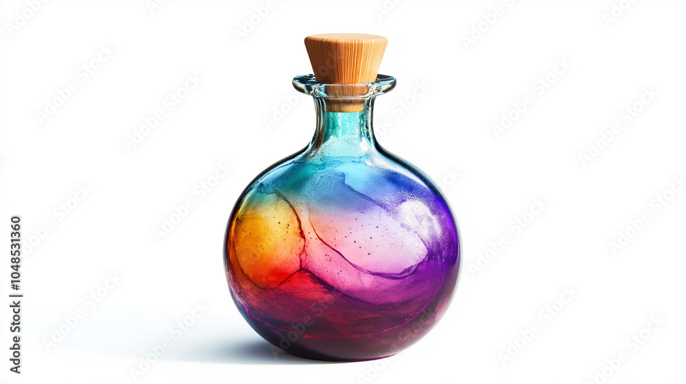 3d rendering of a magical potion, mystical color palette, potion bottle on a white background, game item style, game graphics, magical 3d rendering of a magical potion, mystical color palette, potion bottle on a white background, game item style, game graphics, magical