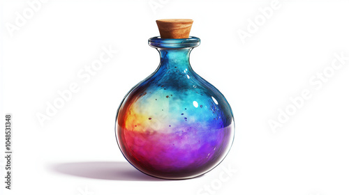 3d rendering of a magical potion, mystical color palette, potion bottle on a white background, game item style, game graphics, magical 