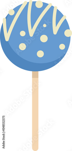 Round blue cake pop dipped in white chocolate and decorated with sprinkles