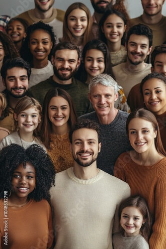 Large group of happy multiethnic and multi-generation people.