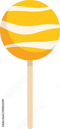 Yellow lollipop with white swirls showing delicious sweet taste