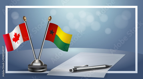 Canada and Guinea Bissau Small national flag on bokeh background, cooperative relationship