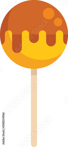 This vector illustration features a delicious round yellow lollipop covered in chocolate on a stick, perfect for projects related to sweets, candy, treats, and more