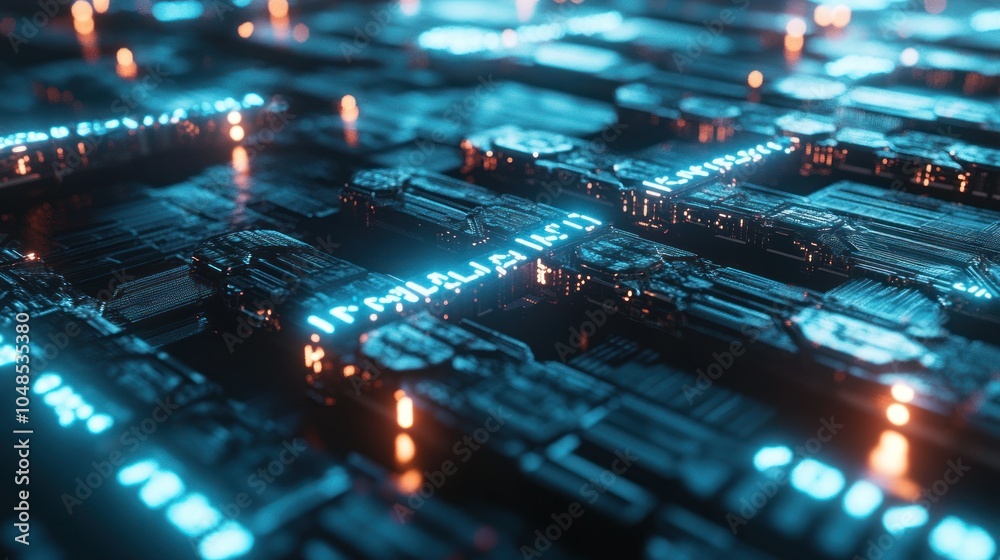 Futuristic Abstract Cityscape with Blue and Orange Lights