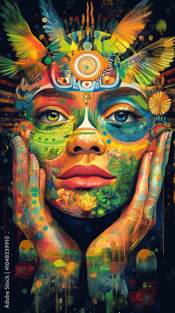 Obraz premium Vibrant portrait of a woman with colorful paint
