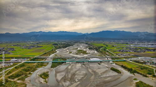 The area near the mouth of the Kurobe River flowing through Toyama Prefecture, Japan photo