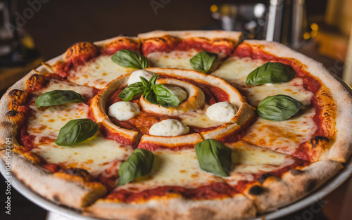 Gourmet Pizza with Fresh Basil and Mozzarella, Generative AI