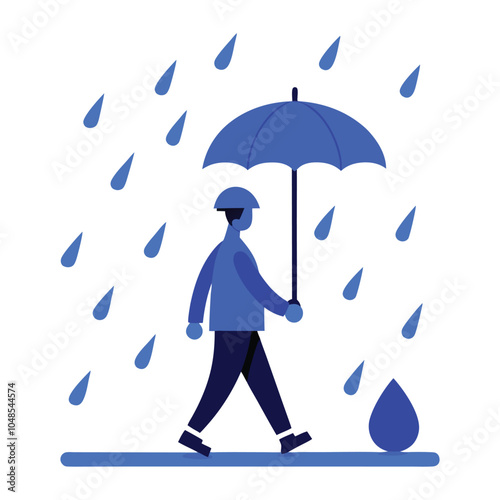 Lonely Figure in Rain with Umbrella – Melancholy, Solitude, Blue Monday Mood, Emotional Art
