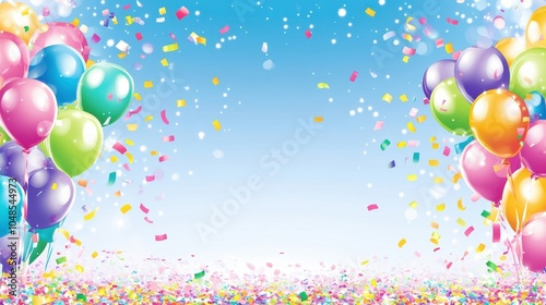 Celebration Backdrop with Colorful Balloons and Confetti photo