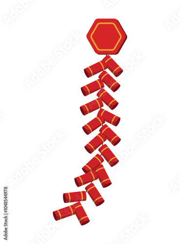 Hanging Chinese firecracker vector illustration. Chinese New Year concept. Isolated on white background. Lunar Chinese new year themed drawing