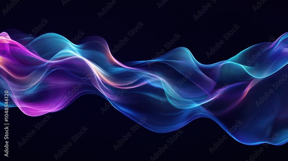 Abstract Blue and Purple Neon Light Waves on Black Background - Futuristic Technology Design. Abstract Blue and Purple Neon Light Waves on Black Background - Futuristic Technology Design.