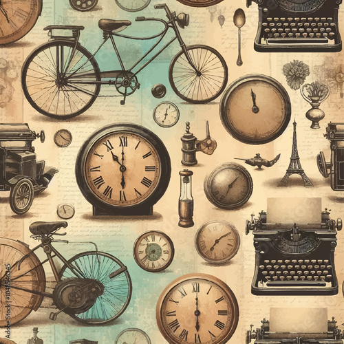 Abstract vintage background with vintage clock and map design idea for stationery, decoration, wallpaper, stickers, website, user interface