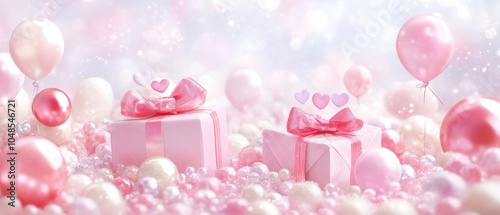 Romantic Valentine's Day Celebration with Pink Gifts and Balloons