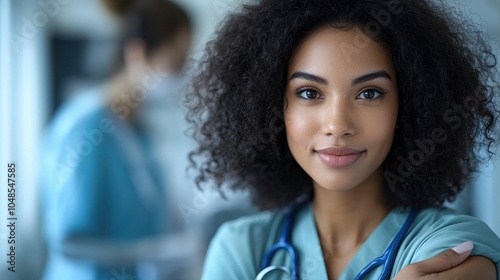 A nurse gently holding a patientâ€™s arm while administering a vaccine, with the medical office environment in soft focus in the background.