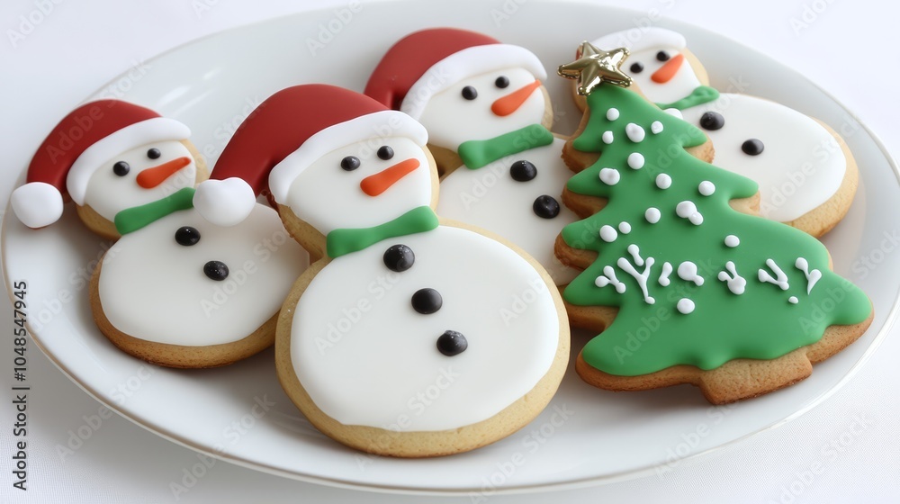 Festive Christmas Cookies Featuring Snowman and Christmas Tree Designs Festive Christmas Cookies Featuring Snowman and Christmas Tree Designs