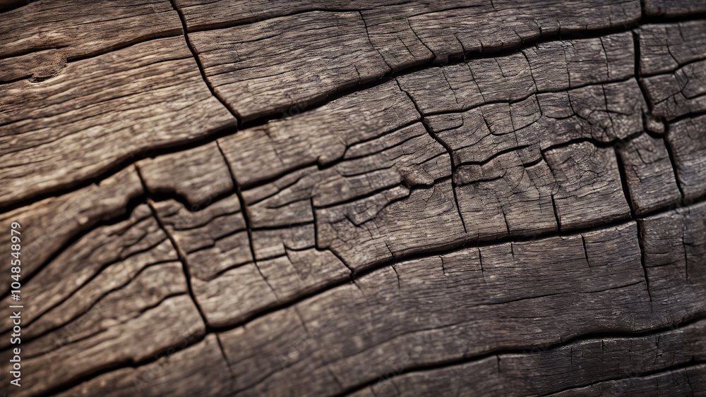 Close-up of cracked weathered wood with bokeh effect