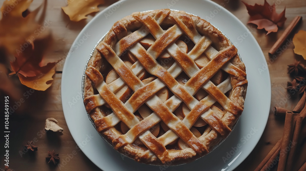 Classic Apple Pie with Golden Lattice Crust: Cozy Autumn and Holiday Dessert Photography Featuring Warm Seasonal Decor - Perfect for Thanksgiving, Fall, and Winter Celebrations Classic Apple Pie with Golden Lattice Crust: Cozy Autumn and Holiday Dessert Photography Featuring Warm Seasonal Decor - Perfect for Thanksgiving, Fall, and Winter Celebrations