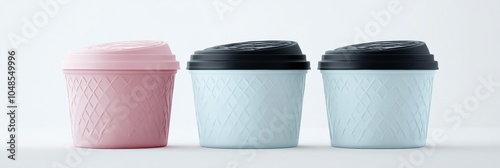 Ice cream container packaging mock-up featuring embossed lid design, three variations, transparent background, high-quality PNG format