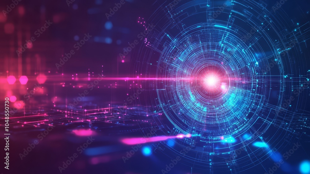 Obraz premium Abstract Digital Background with Bright Light Effects and Geometric Patterns