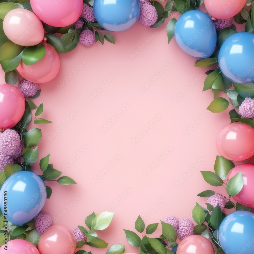 Pastel Easter Egg Frame with Flowers on Pink Background Pastel Easter Egg Frame with Flowers on Pink Background