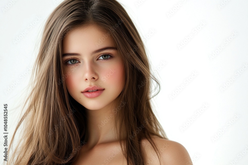Portrait of a Young Woman with Long Brown Hair