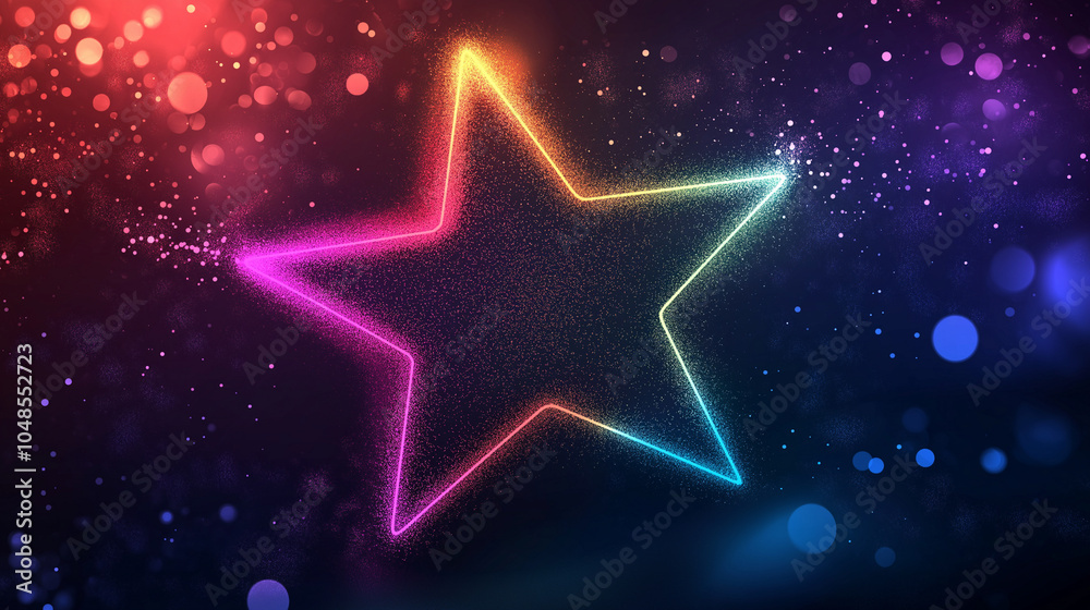 Glowing Colorful Neon Star on Dark Background Glowing Colorful Neon Star on Dark Background