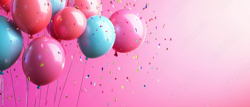 Vibrant Celebration with Colorful Balloons and Confetti Vibrant Celebration with Colorful Balloons and Confetti