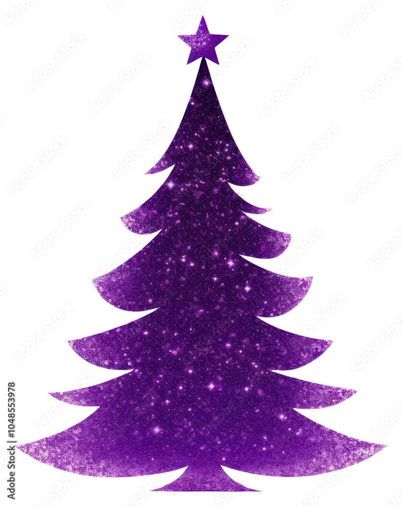 Fototapeta premium Purple christmas tree icon shape white background illuminated.