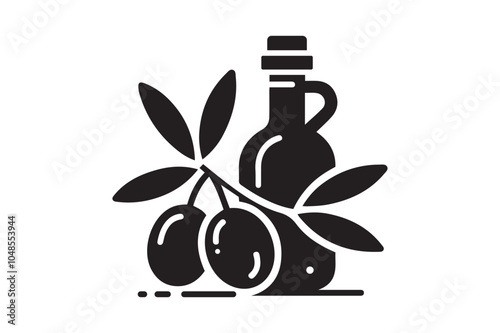 Olive With Oil Bottle Vector Illustration