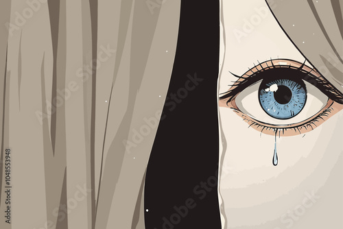 art of curtain being torn by the eye tear drop