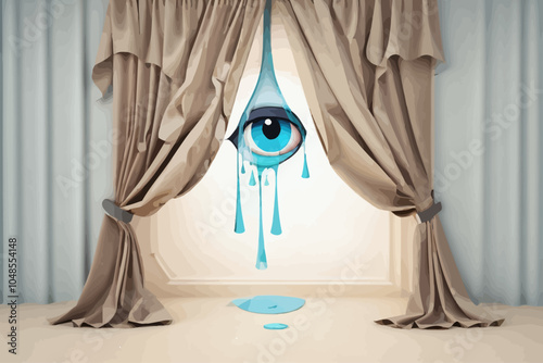 art of curtain being torn by the eye tear drop