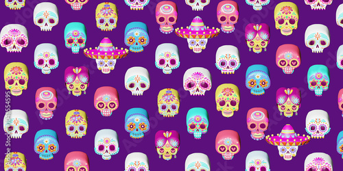 Mexican skull design pattern, Mexico culture tourism landmark latin and party theme 3d illustration.