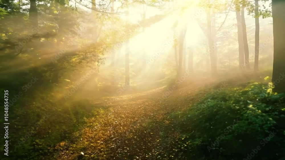 sun's forest Morning rays trees pass wood sunbeam sunlight landscape nature background ray dawn sunrise light green tree sun beautiful natural spring sunset sunshine environment summer scenery path p