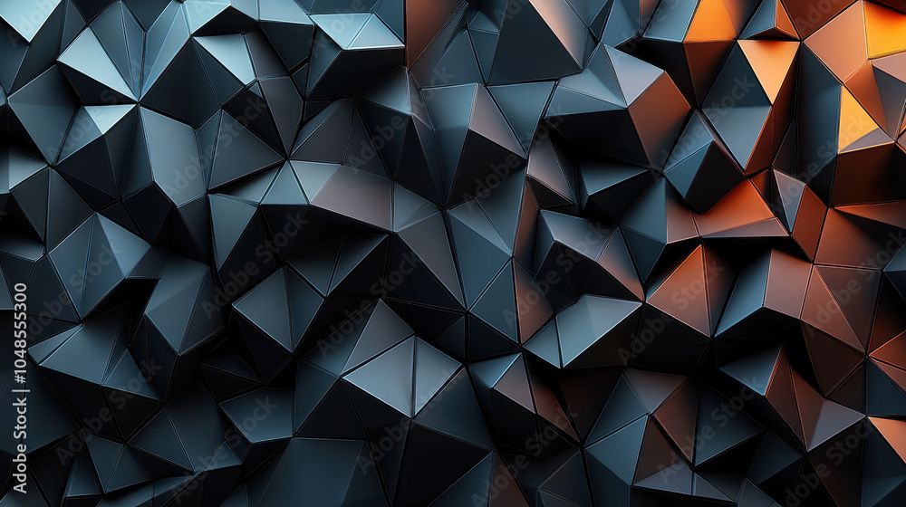 Obraz premium Abstract 3D Displaced Triangular Geometric Background with Dynamic Light