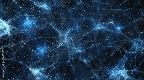 Abstract Blue and White Web Pattern on Black Background - Technology, Science, Network, Connection, Digital, Futuristic