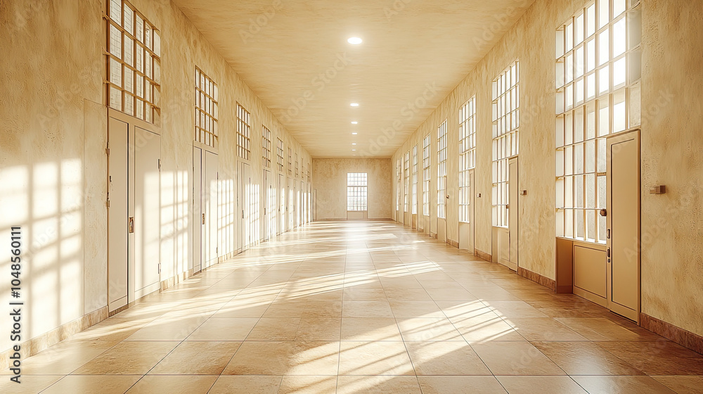Narrow Corridor with Prison Cell Doors in Europe Narrow Corridor with Prison Cell Doors in Europe