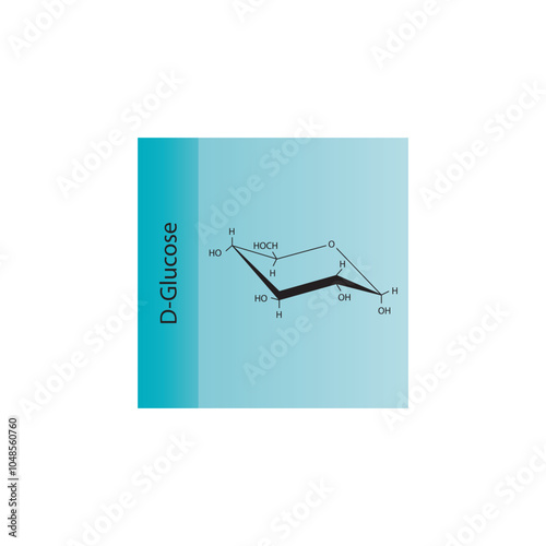 D-Glucose (Chair form) skeletal structure diagram.Sugar compound molecule scientific illustration.