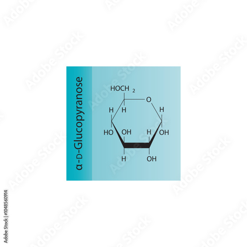 α-D-Glucopyranose skeletal structure diagram.Sugar compound molecule scientific illustration.