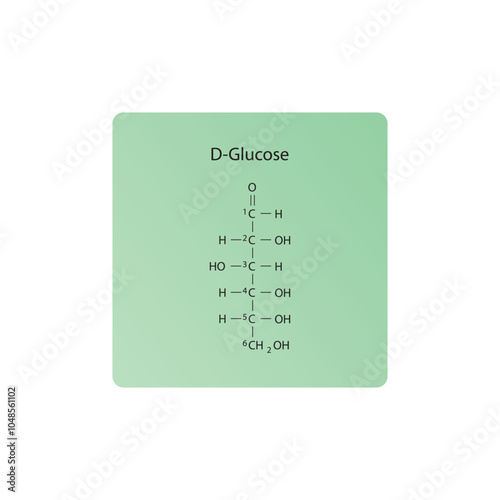 D-Glucose (straight chain form) skeletal structure diagram.Sugar compound molecule scientific illustration.