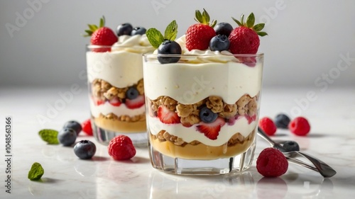 dessert with cream and berries