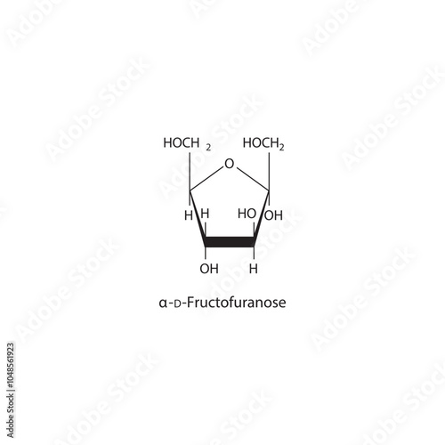 α-D-Fructofuranose skeletal structure diagram.Sugar compound molecule scientific illustration.